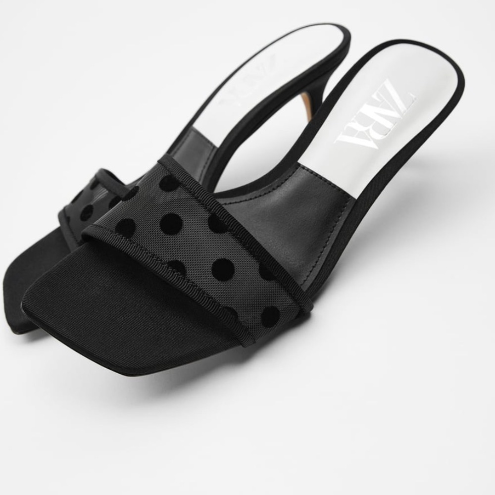 ZARA BNWT Polka Dot Mesh Heeled Sandals